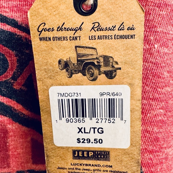 Lucky Brand Jeep Spirit 1941 Cotton/Poly Blend Graphic Heather T-Shirt- Red, XL - Picture 5 of 6